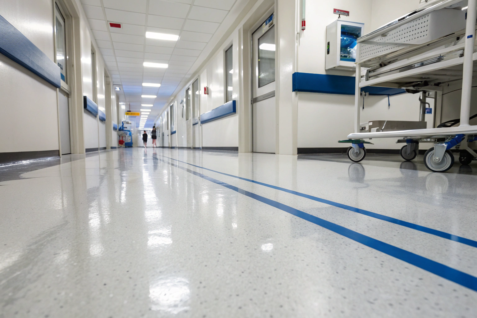 Close-up view of a pristine medical facility epoxy floor