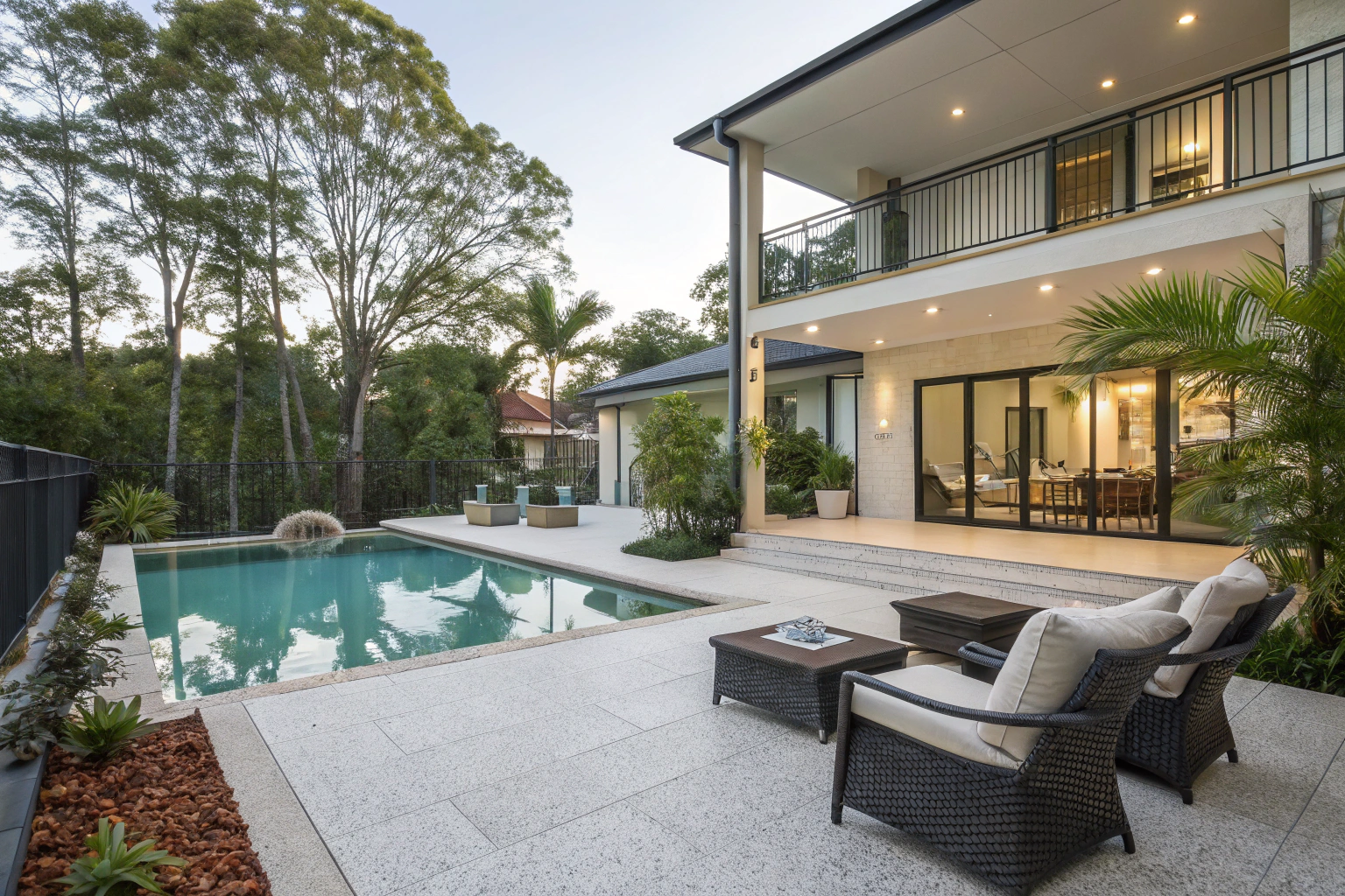 Elegant Brisbane home pool area with a professionally coated epoxy deck