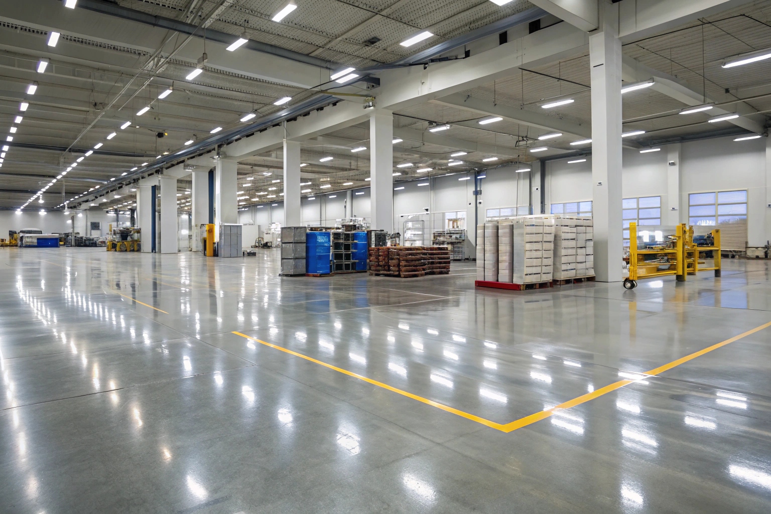 Industrial concrete overlay flooring in Brisbane warehouse showing durability for heavy-duty commercial applications