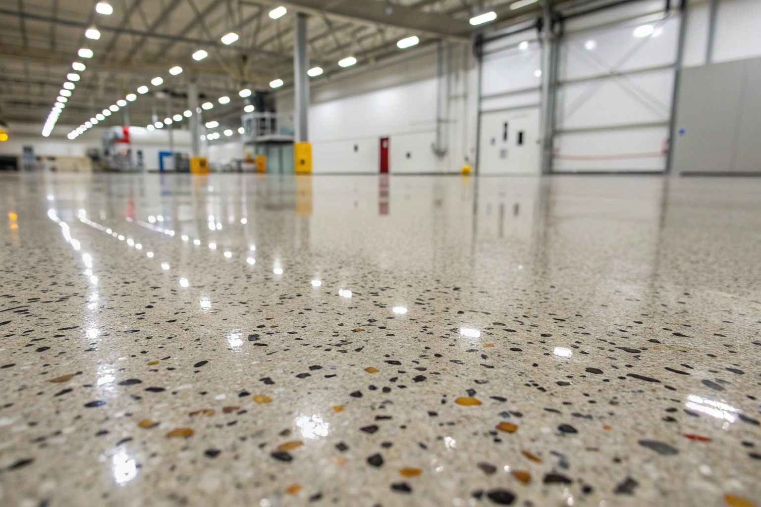 Close-up detailed view of quartz epoxy flooring texture