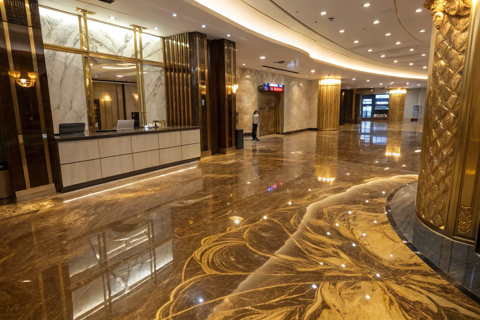 Luxury metallic epoxy floor showcasing premium gold tones