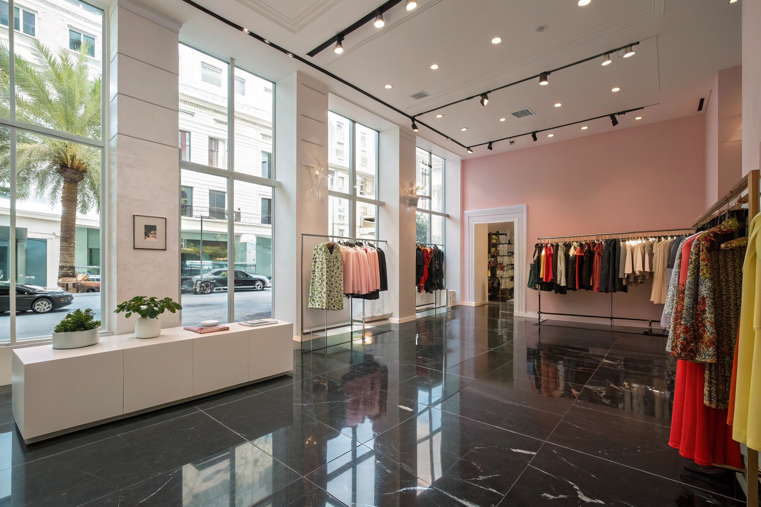 Stylish Brisbane clothing boutique with professional epoxy flooring installation showcasing enhanced store presentation