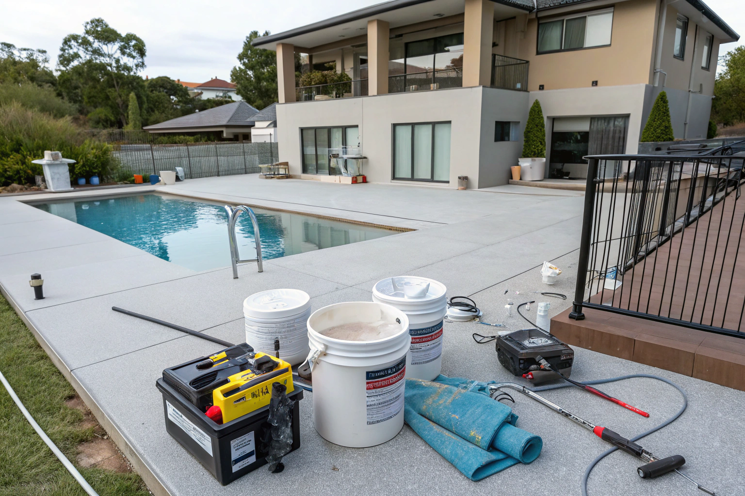 Professional epoxy coating equipment and tools on site