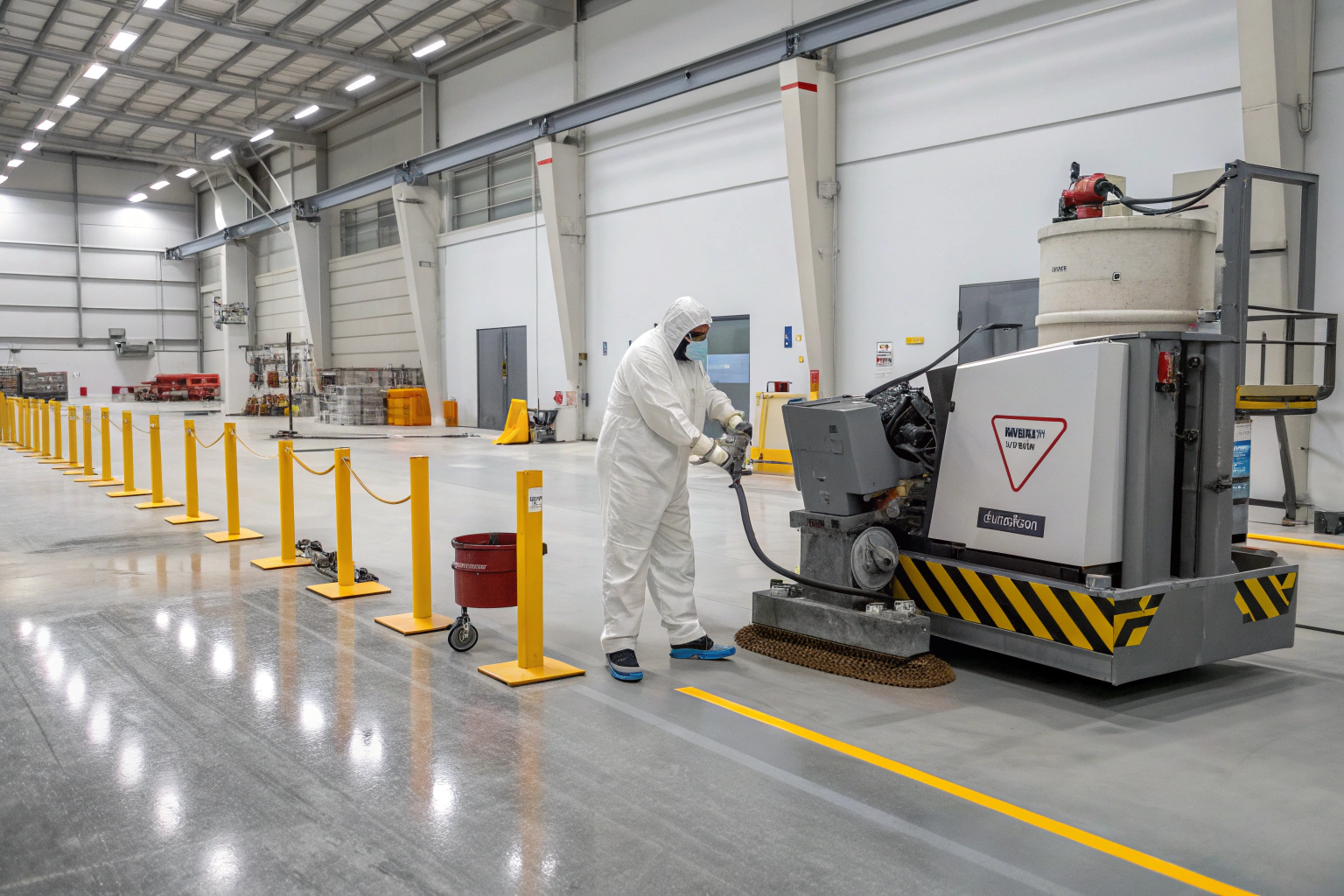 Professional surface preparation equipment in an industrial setting