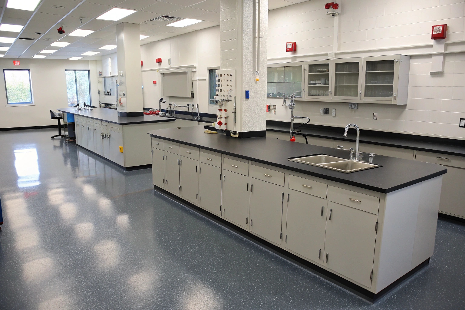 Chemical-resistant epoxy flooring in Brisbane school science lab